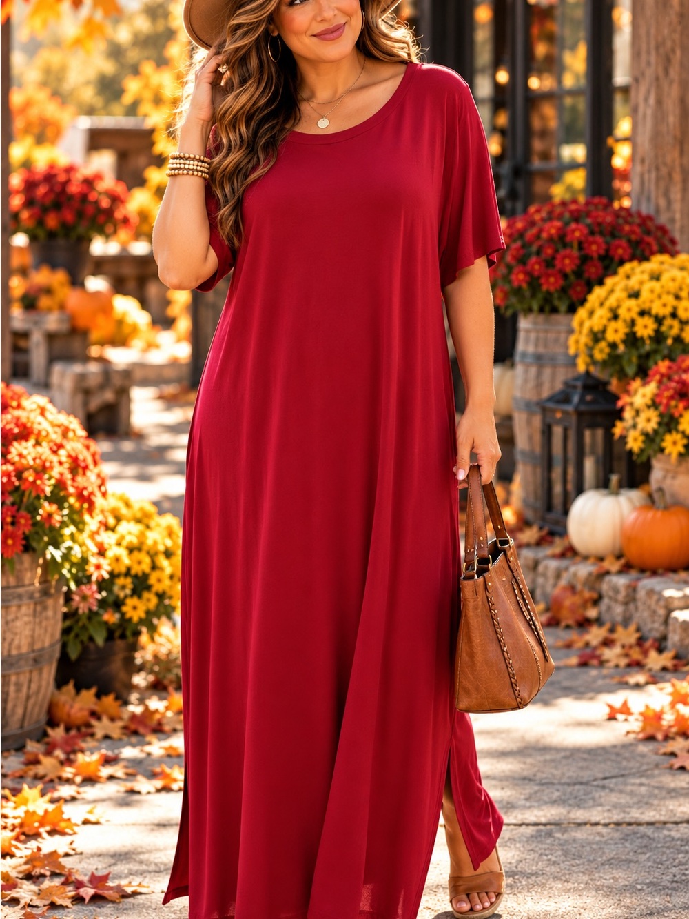 J. Jill Wearever Petite Extra Large Red Maxi Dress Side Slits PXL